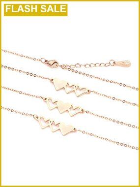 Stainless Steel Friendship Bracelet Set for 3, Heart Pendant Bangle, Adjustable